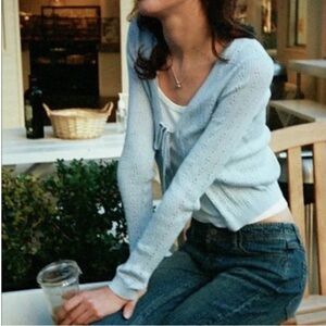 Brandy Melville blue eyelet tie cardigan